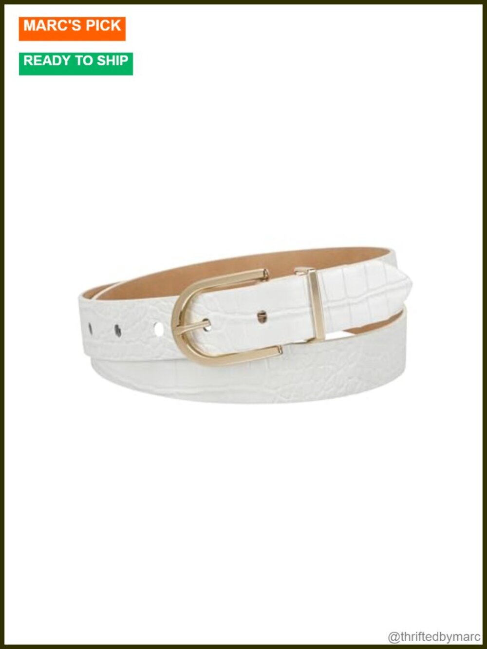 Croc Embossed Leather Belt with Round Harness Buckle for Jeans Trousers